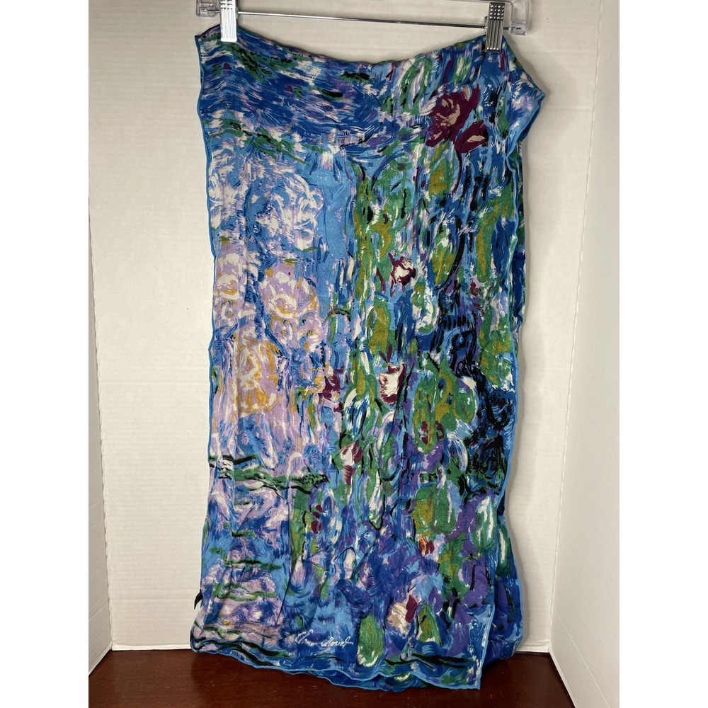 Claude Monet Monet Water Lilies Oil Painting 100% Silk Scarf Art Scarf Blue